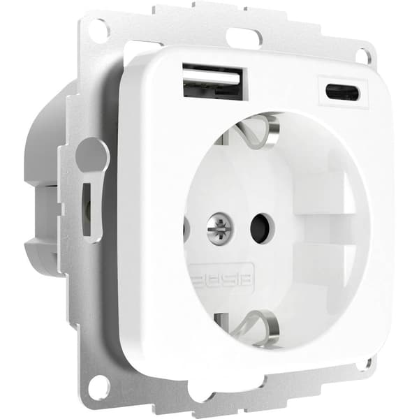 2USB 2U-449368 Skyddskontaktuttag Petskydd, med USB- Laddningsutgång IP20 Ren vit (glansig)
