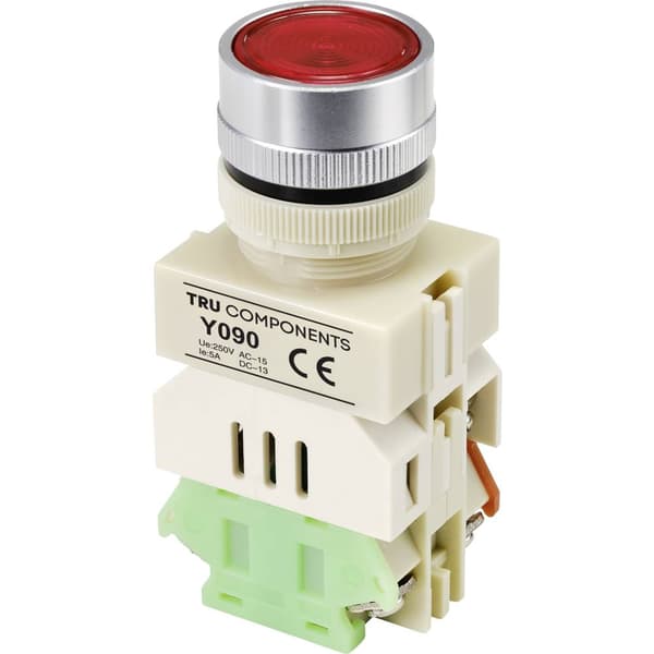 TRU COMPONENTS TC-9219080 Y090 Tryckströmställare 250 V/AC 5 A 1x På/(På) momentan Röd (Ø) 30 mm 1 st