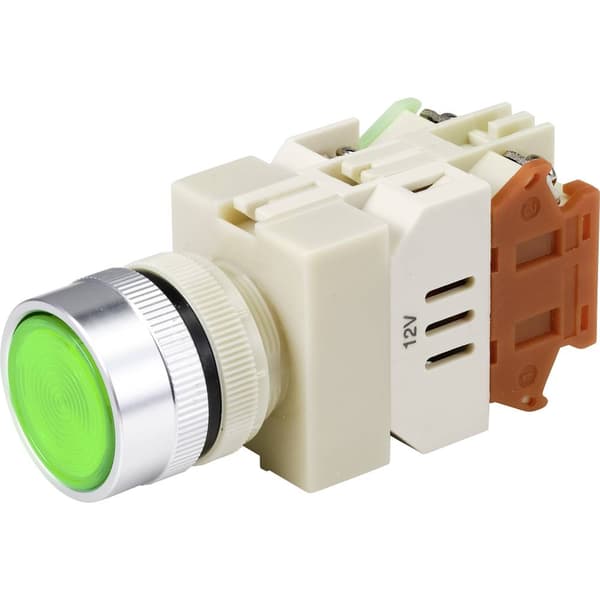 TRU COMPONENTS TC-9219092 Y090 Tryckströmställare 250 V/AC 5 A 1x På/(På) låsande Grön (Ø) 30 mm 1 st