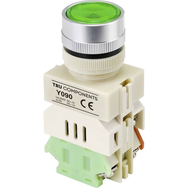 TRU COMPONENTS TC-9219092 Y090 Tryckströmställare 250 V/AC 5 A 1x På/(På) låsande Grön (Ø) 30 mm 1 st