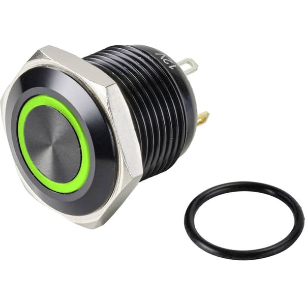 TRU COMPONENTS TC-9428168 GQ16F-10E/J/G/12V/A Tryckströmställare 48 V/DC 2 A 1x Av/(På) momentan Grön IP65 1 st