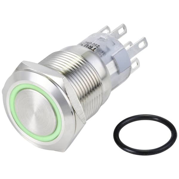 TRU COMPONENTS TC-10090980 LAS1-AGQ-22ZE/G/24V/S Vandalskyddad Tryckströmställare 250 V/AC 3 A 2x På/På låsande Grön IP