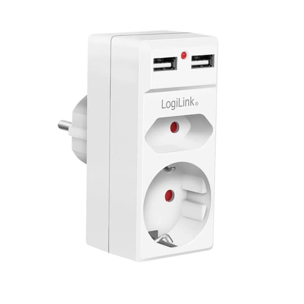 LogiLink PA0276 Anslutningsdosa med USB- Laddningsutgång, Petskydd, Överspänningsskydd IP20 Vit
