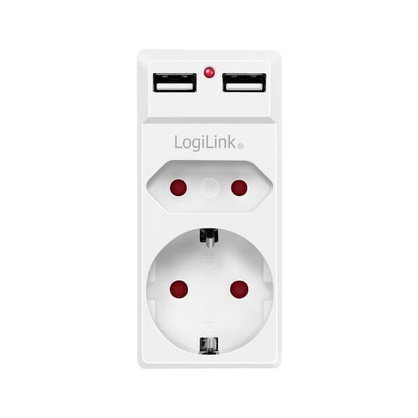 LogiLink PA0276 Anslutningsdosa med USB- Laddningsutgång, Petskydd, Överspänningsskydd IP20 Vit
