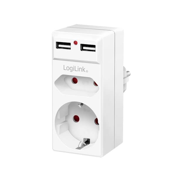 LogiLink PA0276 Anslutningsdosa med USB- Laddningsutgång, Petskydd, Överspänningsskydd IP20 Vit