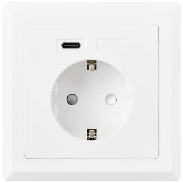 Sygonix SY-5238674 Eluttag Infälld Power Delivery, Petskydd, med USB-C® Vit