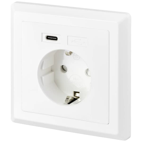 Sygonix SY-5238674 Eluttag Infälld Power Delivery, Petskydd, med USB-C® Vit