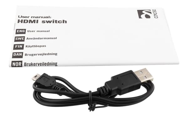 DELTACO HDMI-bryter, 3 innganger til 1 utgang, 4K i 60 Hz, 7.1, svart