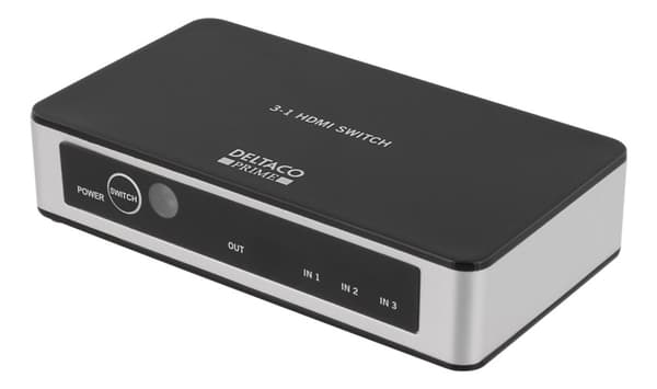 Premium HDMI-bryter med 3 porter, IR-fjernkontroll, Ultra HD i 60 Hz, svart