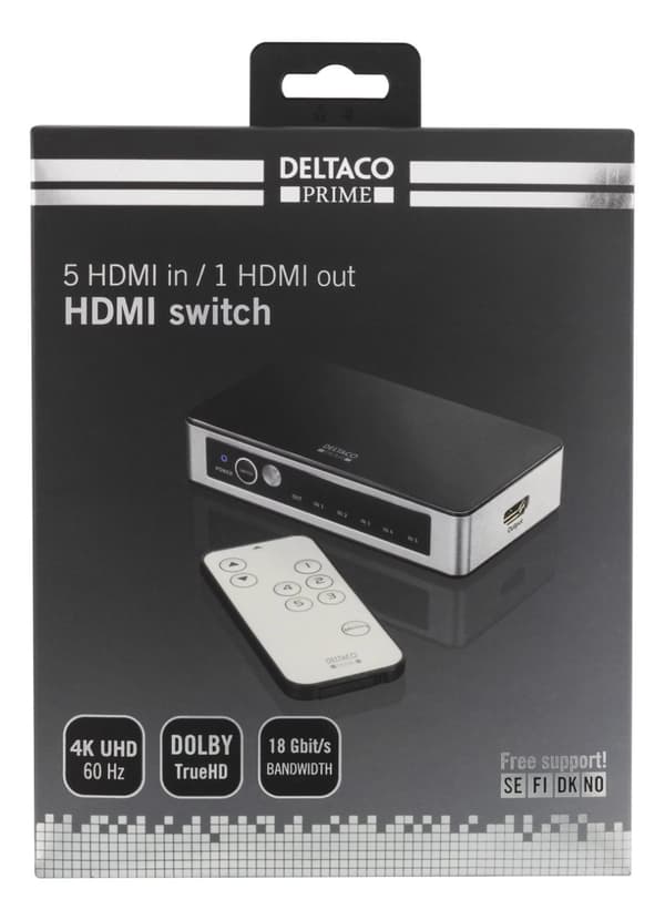 DELTACO PRIME Premium 5 Port HDMI Switch with IR Wireless Remote