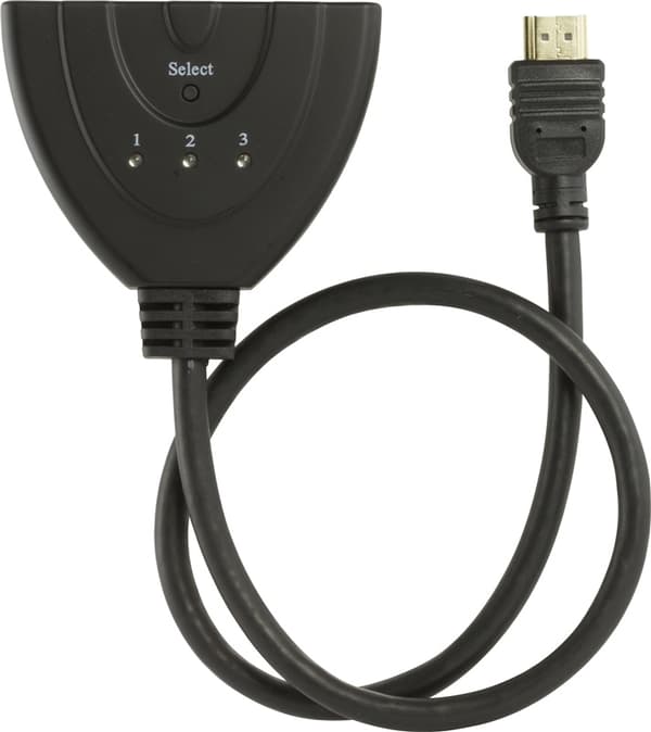 DELTACO HDMI Pigtail Switch, auto/manu HDMI-switch, tre till en, sv (HDMI-7001)