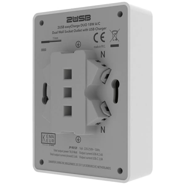 2USB 2U-449221 Infälld dosa med USB-C®, med USB- Laddningsutgång Vit (glänsande)