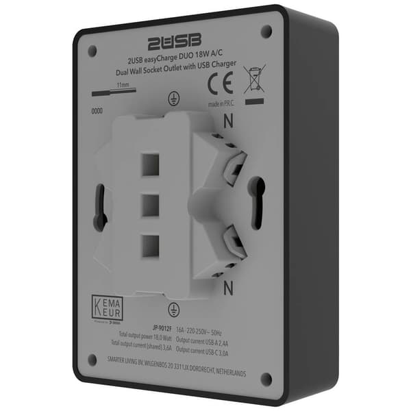 2USB 2U-449719 Infälld dosa med USB-C®, med USB- Laddningsutgång Svart (matt)