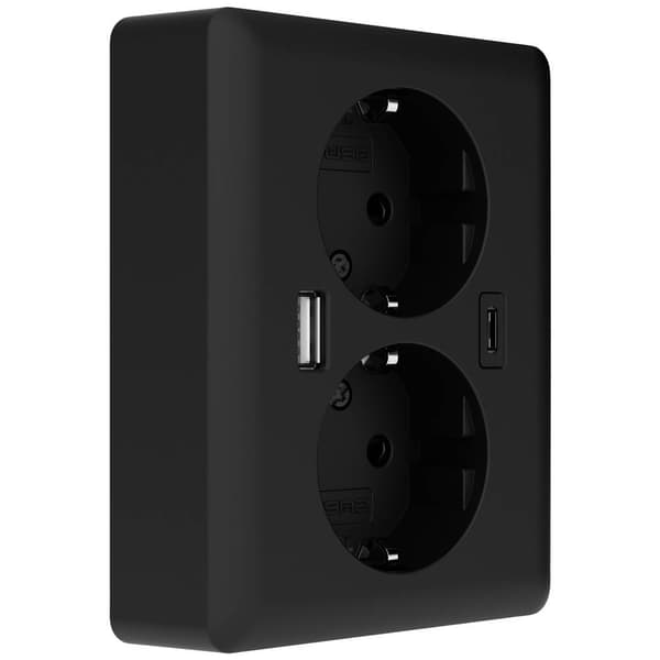 2USB 2U-449719 Infälld dosa med USB-C®, med USB- Laddningsutgång Svart (matt)