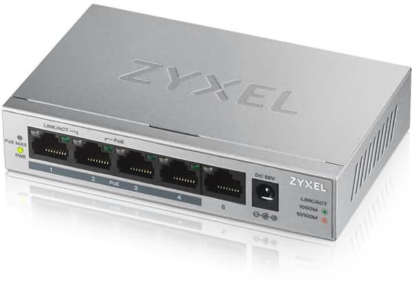 Switch ZyXEL GS1005-HP, 5 Port Gigabit PoE+ unmanaged, 60W Silver