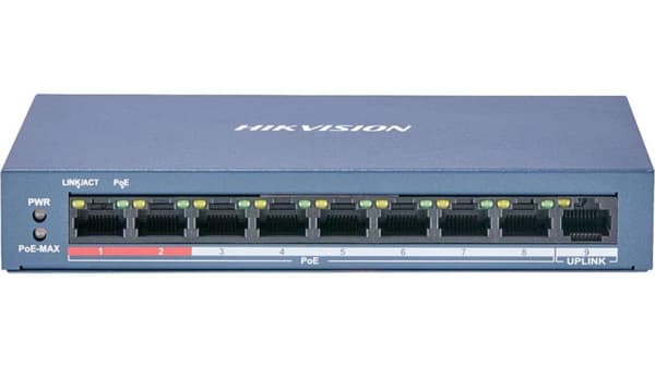 SWITCH PoE HIKVISION,  port 10/100 x 8, unmanaged, nerackabil, carcasa metalica, "DS-3E0109P-E(C)" (timbru verde 2 lei) Grå