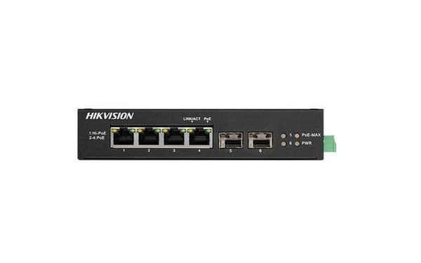 SWITCH Hikvision, Gigabit x 4, SFP x 2, carcasa metalica, "DS-3T0506HP-E/HS" (timbru verde 2 lei) musta
