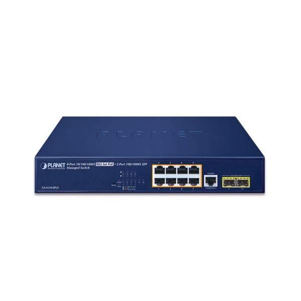 PLANET GS-4210-8P2S network switch Managed Gigabit Ethernet (10/100/1000) Power over Ethernet (PoE) 1U Blue