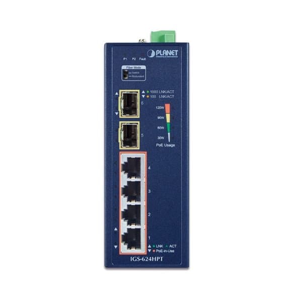 PLANET IGS-624HPT network switch Unmanaged Gigabit Ethernet (10/100/1000) Power over Ethernet (PoE) Blue