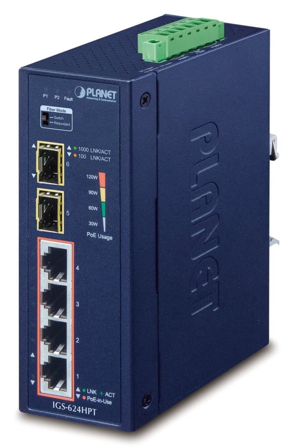 PLANET IGS-624HPT network switch Unmanaged Gigabit Ethernet (10/100/1000) Power over Ethernet (PoE) Blue Blå