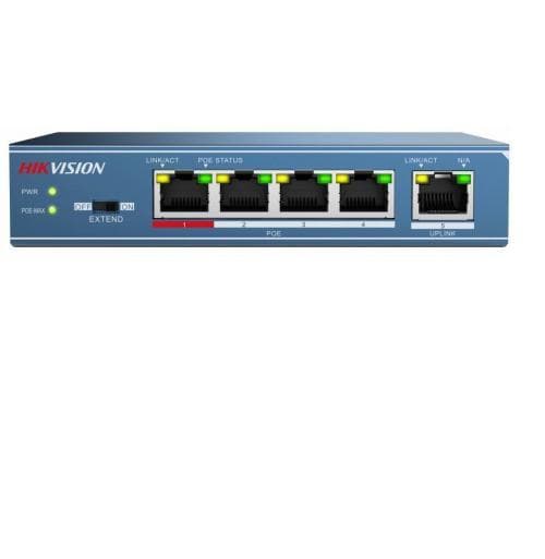 SWITCH PoE HIKVISION,  port 10/100 x 4, unmanaged, nerackabil, carcasa metalica, "DS-3E0105P-E(B)" (timbru verde 2 lei) Grå