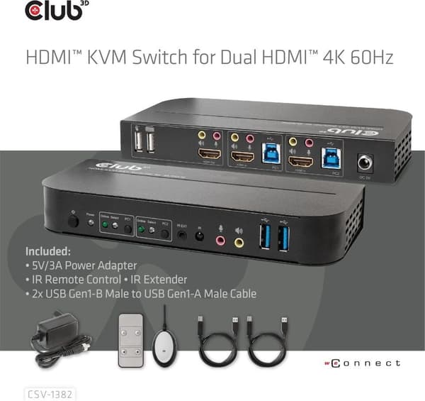 Club 3D HDMI KVM-bryter for dobbel HDMI-bryter