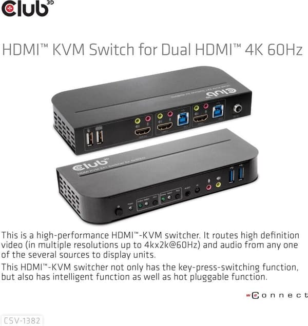 Club 3D HDMI KVM-bryter for dobbel HDMI-bryter