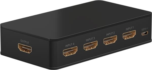 Goobay Manuell HDMI™ Switch 4 til 1 (4K @ 60 Hz) for å bytte mellom 4 x HDMI™-enheter koblet til 1 x HDMI™-skjerm