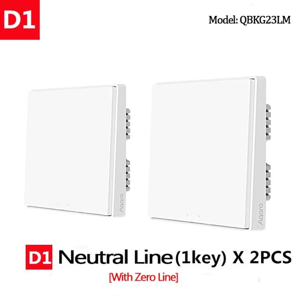 Aqara Smart Vægbryder, Neutral Ledning (1 Knap), Trådløs Kontrolmulighed,Med neutral 1keyX2