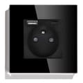 Miniatyrbillede 1 af 8: Enkelt stikkontakt med hurtig USB A+C oplader Sort med glasramme__ 20W__