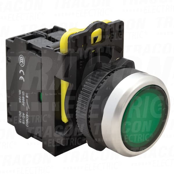 Knap med baggrundsbelysning, grøn 1xNO, 5A/230V IP65, LED