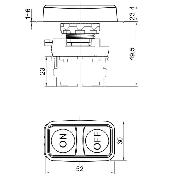 Belyst dubbel tryckknapp IO, grön+röd IP65, LED