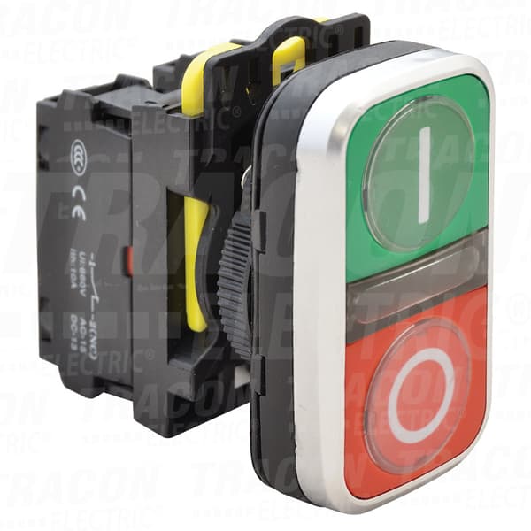 Belyst dubbel tryckknapp IO, grön+röd IP65, LED