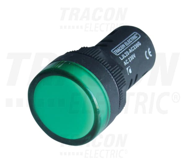 LED-indikatorlampe, grøn 12V AC/DC, d=22mm