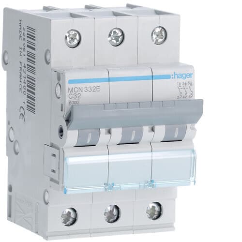 Afbryder, 6kA, C-karakteristik, 3-polet, 32A