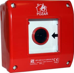 Manuellt brandlarm (PPOŻ), infällt utförande, aktiveras genom att krossa glaset, 1 slutande kontakt, 1 brytande kontakt med hammare