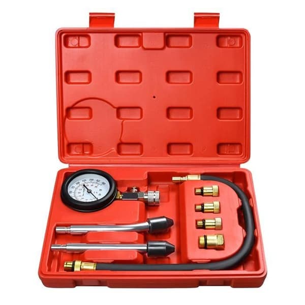 Bilmotorcykelkompressiometer Bensinmotorkompressionstestare 0-20 bar eller 0-300 psi kompressiometer, fodral ingår