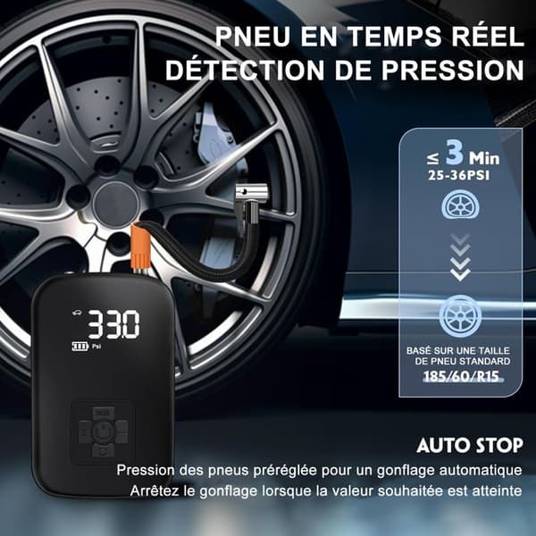 Bärbar luftkompressor, 3600mAh mini elektrisk luftpump med digital LCD-skärm 4 lägen uppladdningsbar bildäckspump