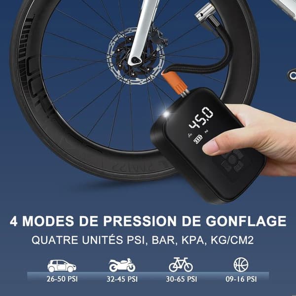 Bärbar luftkompressor, 3600mAh mini elektrisk luftpump med digital LCD-skärm 4 lägen uppladdningsbar bildäckspump