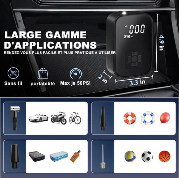 Bärbar luftkompressor, 3600mAh mini elektrisk luftpump med digital LCD-skärm 4 lägen uppladdningsbar bildäckspump