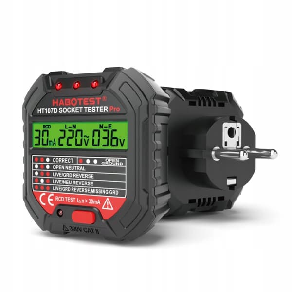 ELEKTRISK STIKTESTER MED STORT LCD DISPLAY RCD TEST HABOTEST