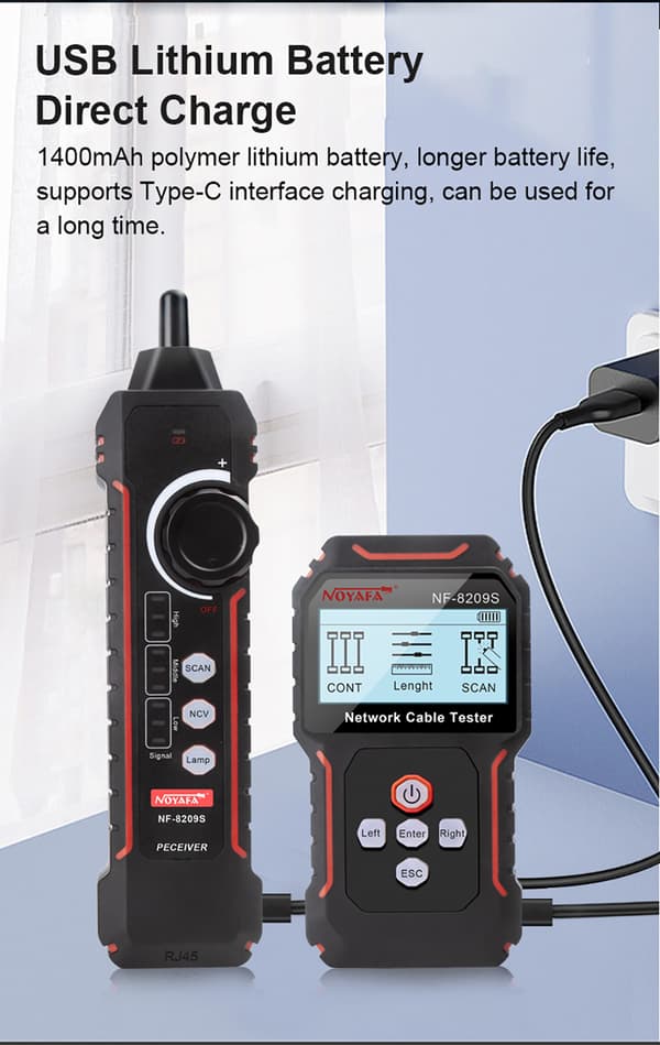 NOYAFA NF-8209S POE -kaapelitesteri, Tarkka pituusmittaus, Monipuoliset testausmoodit,musta