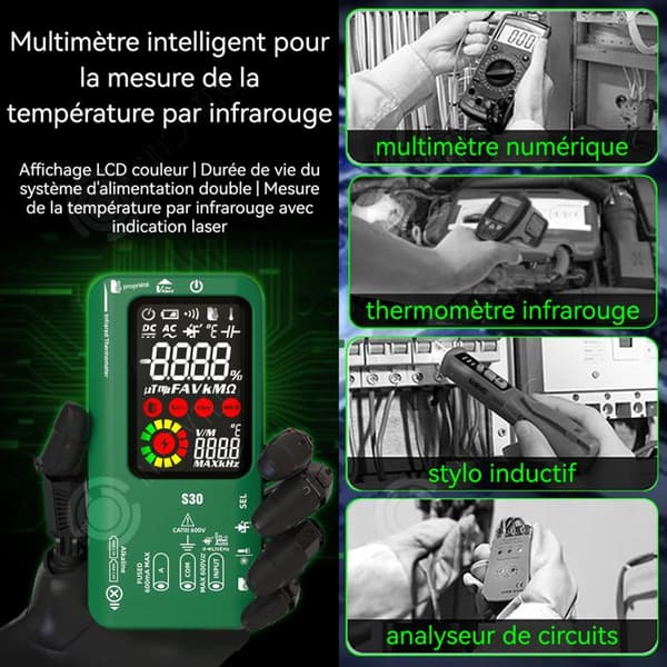 INN Digital multimeter Hög precision färg LCD-skärm Mätning av temperatur med infraröd NVC Dubbla strömförsörjning system