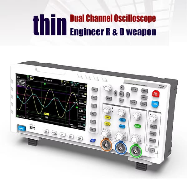 1GSa/s 2-kanaligt digitalt oscilloskop med tillbehör, 2-i-1 dubbelkanalig ingångssignalgenerator, 100 MHz*2 analog bandbredd