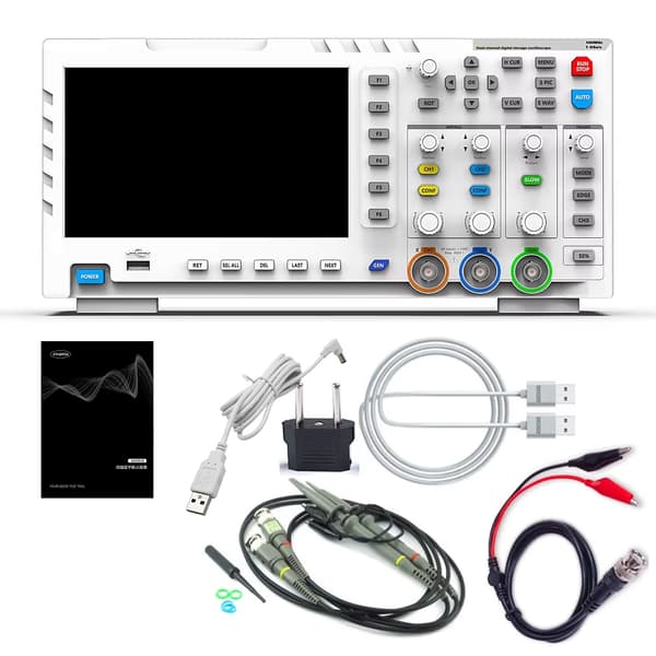 1GSa/s 2-kanaligt digitalt oscilloskop med tillbehör, 2-i-1 dubbelkanalig ingångssignalgenerator, 100 MHz*2 analog bandbredd