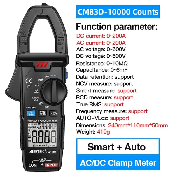 Digital klemmemåler, automatisk område, True RMS,CM83D DC AC Strøm-a