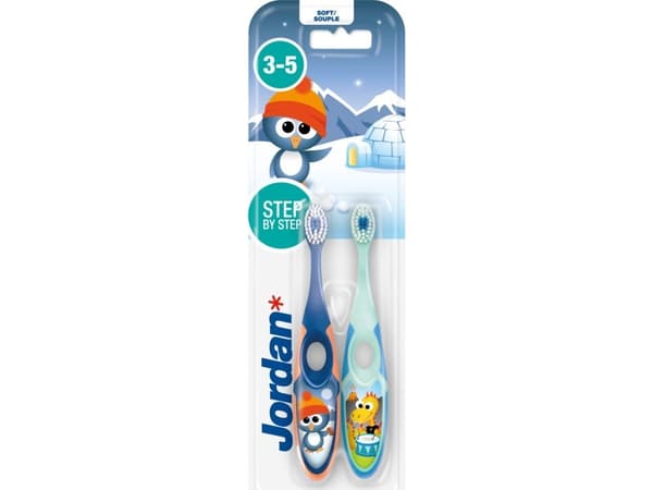 Jordan DUO Soft Clean tannbørste for barn (3-5 år), myk, 1 pakke-2 stk blanding av design