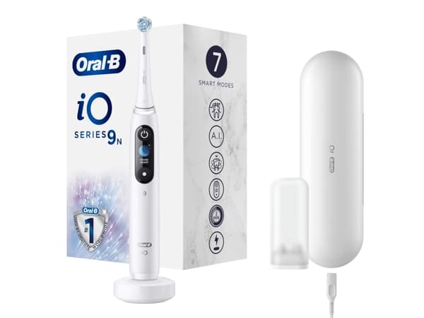 Oral-B iO Series 9N, Voksen, Vibrerende tannbørste, Daglig stell, Grundig rens, Gum omsorg, Sensitiv / Myk, Whitening, Hvit, 2 min, Rund
