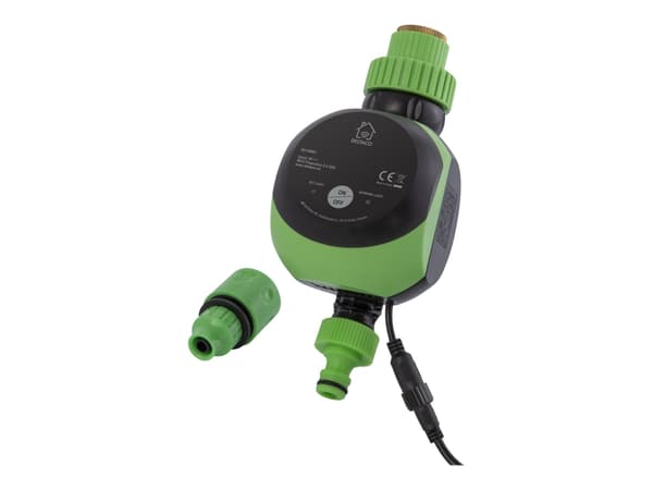 DELTACO SMART HOME - Älykäs vedenohjain - sopii 1/2" ja 3/4" hanaliittimille - musta, vihreä