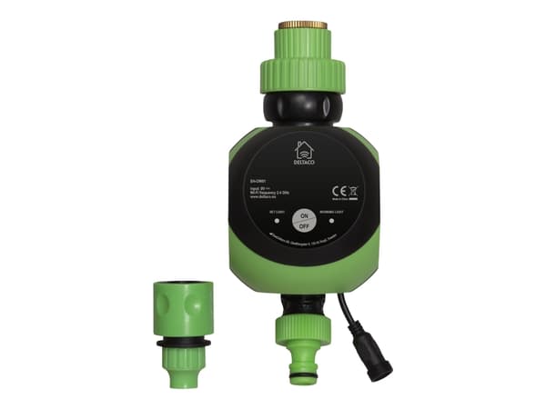 DELTACO SMART HOME - Älykäs vedenohjain - sopii 1/2" ja 3/4" hanaliittimille - musta, vihreä